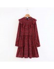 2018 kobiet w stylu vintage z długim rękawem czerwony wzór w cętki mini sukienka eleganckie panie ruffles vestidos swobodny szyk