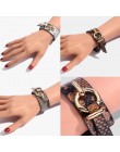 Flatfoosie Fashion ZA Leopard bransoletki dla kobiet Boho guzik o złotym kolorze skórzana bransoletka w stylu vintage świąteczna