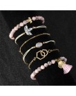 6 sztuk/zestaw zestaw bransoletek dla kobiet Boho Gem Shell Turtle Leaf korale skórzana wielowarstwowa bransoletka Charm Lady Go