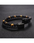 Jiayiqi 6MM naturalny kamień mężczyźni bransoletka czarne prawdziwa skóry klamra magnetyczna bransoletka 18.5/20.5/22cm biżuteri