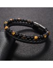 Jiayiqi 6MM naturalny kamień mężczyźni bransoletka czarne prawdziwa skóry klamra magnetyczna bransoletka 18.5/20.5/22cm biżuteri