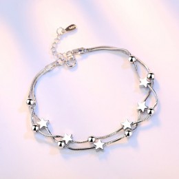 Crazy Feng elegancka bransoletka łańcuszkowa srebrne kolorowe koraliki gwiazdy Charm bransoletka dla kobiet wąż Link Chain brans