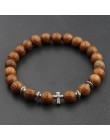 Hot mężczyźni naturalne drewno krzyż z koralikami bransoletki Onyx medytacja modlitwa bransoletka z koralików kobiety drewniane 