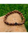 Hot mężczyźni naturalne drewno krzyż z koralikami bransoletki Onyx medytacja modlitwa bransoletka z koralików kobiety drewniane 