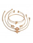 Tocona 4 sztuk/zestaw moda liść bohemy Knot ręcznie mankiet zawieszka charms z łańcuszkiem ogniwowym bransoletka Bangle dla kobi