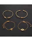 Tocona 4 sztuk/zestaw moda liść bohemy Knot ręcznie mankiet zawieszka charms z łańcuszkiem ogniwowym bransoletka Bangle dla kobi