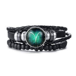 Vnox Aries 12 horoskop wielowarstwowa skórzana linka bransoletki dla kobiet mężczyzn prezenty Vintage biżuteria pulseira