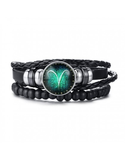 Vnox Aries 12 horoskop wielowarstwowa skórzana linka bransoletki dla kobiet mężczyzn prezenty Vintage biżuteria pulseira