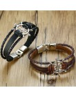 Vnox Vintage ster Charm bransoletka dla mężczyzn wielowarstwowa skórzana linka bransoletki bransoletki 7.87 "pulseira masculina