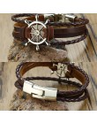 Vnox Vintage ster Charm bransoletka dla mężczyzn wielowarstwowa skórzana linka bransoletki bransoletki 7.87 "pulseira masculina