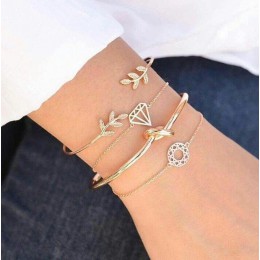 Tocona 4 sztuk/zestaw moda liść bohemy Knot ręcznie mankiet zawieszka charms z łańcuszkiem ogniwowym bransoletka Bangle dla kobi