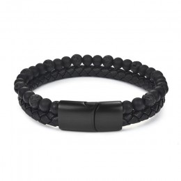 Jiayiqi 6MM naturalny kamień mężczyźni bransoletka czarne prawdziwa skóry klamra magnetyczna bransoletka 18.5/20.5/22cm biżuteri