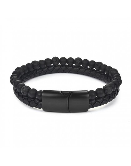 Jiayiqi 6MM naturalny kamień mężczyźni bransoletka czarne prawdziwa skóry klamra magnetyczna bransoletka 18.5/20.5/22cm biżuteri