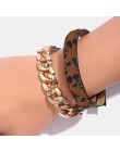 Flatfoosie Fashion ZA Leopard bransoletki dla kobiet Boho guzik o złotym kolorze skórzana bransoletka w stylu vintage świąteczna