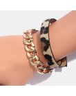 Flatfoosie Fashion ZA Leopard bransoletki dla kobiet Boho guzik o złotym kolorze skórzana bransoletka w stylu vintage świąteczna