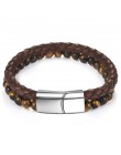 Jiayiqi 6MM naturalny kamień mężczyźni bransoletka czarne prawdziwa skóry klamra magnetyczna bransoletka 18.5/20.5/22cm biżuteri