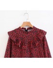 2018 kobiet w stylu vintage z długim rękawem czerwony wzór w cętki mini sukienka eleganckie panie ruffles vestidos swobodny szyk