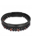 Jiayiqi 6MM naturalny kamień mężczyźni bransoletka czarne prawdziwa skóry klamra magnetyczna bransoletka 18.5/20.5/22cm biżuteri