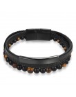 Jiayiqi 6MM naturalny kamień mężczyźni bransoletka czarne prawdziwa skóry klamra magnetyczna bransoletka 18.5/20.5/22cm biżuteri