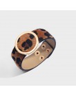 Flatfoosie Fashion ZA Leopard bransoletki dla kobiet Boho guzik o złotym kolorze skórzana bransoletka w stylu vintage świąteczna