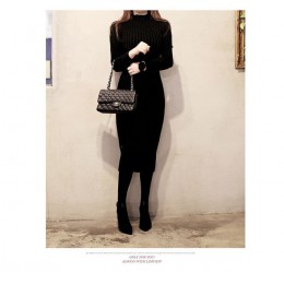 Damski sweter zimowy z dzianiny długie czerwone sukienki Slim elastyczny golf z długim rękawem seksowna damska szata bodycon suk