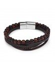 Jiayiqi 6MM naturalny kamień mężczyźni bransoletka czarne prawdziwa skóry klamra magnetyczna bransoletka 18.5/20.5/22cm biżuteri