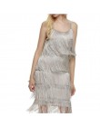 Sukienka z frędzlami kobiety Sexy Summer Flapper Beach Dress Strap głęboki dekolt czarny srebrno-biały krótki Fringe sukienek A-
