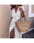 WENYUJH kobiety Polka Dot sukienka z wysokim wycięciem lato Sexy dekolt plaża sukienka boho z krótkim rękawem skrzydła Maxi dług