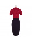 Ładny-zawsze Vintage kontrast kolorowy Patchwork nosić do pracy węzeł vestidos Bodycon biuro biznes obcisła damska sukienka B430
