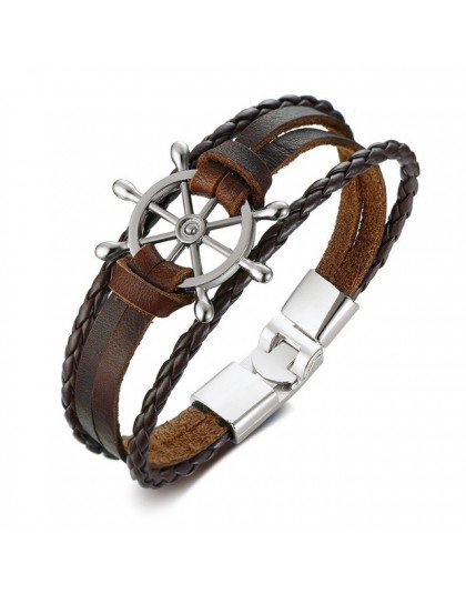 Vnox Vintage ster Charm bransoletka dla mężczyzn wielowarstwowa skórzana linka bransoletki bransoletki 7.87 "pulseira masculina