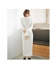 Damski sweter zimowy z dzianiny długie czerwone sukienki Slim elastyczny golf z długim rękawem seksowna damska szata bodycon suk