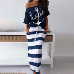 Fanbety kobiety sexy off shoulder zestawy dwuczęściowe sukienka kotwica łodzi koszule z nadrukiem sukienka w paski zestawy Lady 