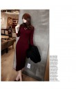 Damski sweter zimowy z dzianiny długie czerwone sukienki Slim elastyczny golf z długim rękawem seksowna damska szata bodycon suk
