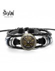 SIAN Viking Compass wielowarstwowa drewniana bransoletka z koralików męska moda codzienna plecione skórzane bransoletki bransole
