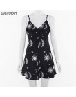 Weirdgirl damskie sukienki luźna dekolt bez rękawów mini sukienka czarne słońce księżyc gwiazda drukowanie elegancki damski, wio