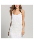 Sukienka z frędzlami kobiety Sexy Summer Flapper Beach Dress Strap głęboki dekolt czarny srebrno-biały krótki Fringe sukienek A-