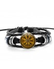 SIAN Viking Compass wielowarstwowa drewniana bransoletka z koralików męska moda codzienna plecione skórzane bransoletki bransole
