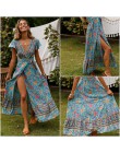 Nadafair Vintage, w kwiaty Maxi sukienki elegancka plaża Sash Sexy V Neck podział sukienka z nadrukiem długa letnia sukienka Boh