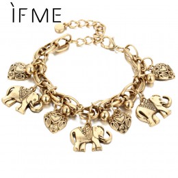 Jeśli mnie Vintage artystyczne złote kolorowy słoń serce Charms bransoletki dla kobiet moda łańcuch prezent biżuteria Pulseira F