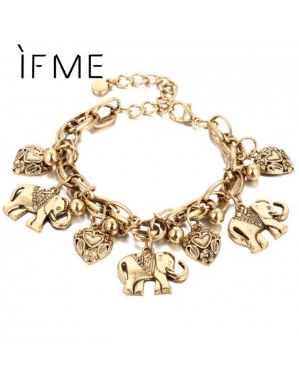 Jeśli mnie Vintage artystyczne złote kolorowy słoń serce Charms bransoletki dla kobiet moda łańcuch prezent biżuteria Pulseira F