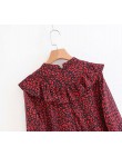 2018 kobiet w stylu vintage z długim rękawem czerwony wzór w cętki mini sukienka eleganckie panie ruffles vestidos swobodny szyk
