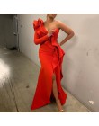 Afrykański styl elegancka impreza seksowny wieczór kobiety długie sukienki jedno ramię Bodycon Split kobiece falbany Maxi czerwo