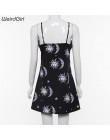 Weirdgirl damskie sukienki luźna dekolt bez rękawów mini sukienka czarne słońce księżyc gwiazda drukowanie elegancki damski, wio