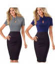 Ładny-zawsze Vintage kontrast kolorowy Patchwork nosić do pracy węzeł vestidos Bodycon biuro biznes obcisła damska sukienka B430