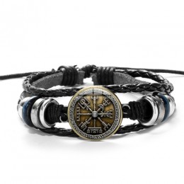 SIAN Viking Compass wielowarstwowa drewniana bransoletka z koralików męska moda codzienna plecione skórzane bransoletki bransole