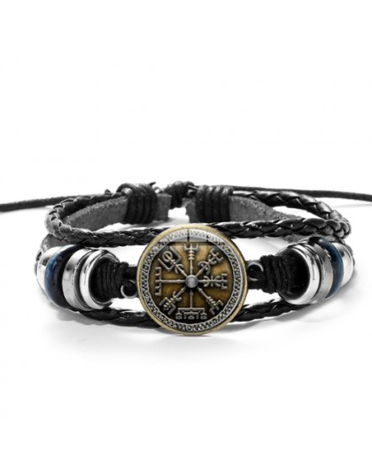 SIAN Viking Compass wielowarstwowa drewniana bransoletka z koralików męska moda codzienna plecione skórzane bransoletki bransole