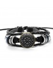 SIAN Viking Compass wielowarstwowa drewniana bransoletka z koralików męska moda codzienna plecione skórzane bransoletki bransole