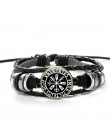 SIAN Viking Compass wielowarstwowa drewniana bransoletka z koralików męska moda codzienna plecione skórzane bransoletki bransole