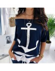 Fanbety kobiety sexy off shoulder zestawy dwuczęściowe sukienka kotwica łodzi koszule z nadrukiem sukienka w paski zestawy Lady 