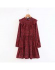 2018 kobiet w stylu vintage z długim rękawem czerwony wzór w cętki mini sukienka eleganckie panie ruffles vestidos swobodny szyk